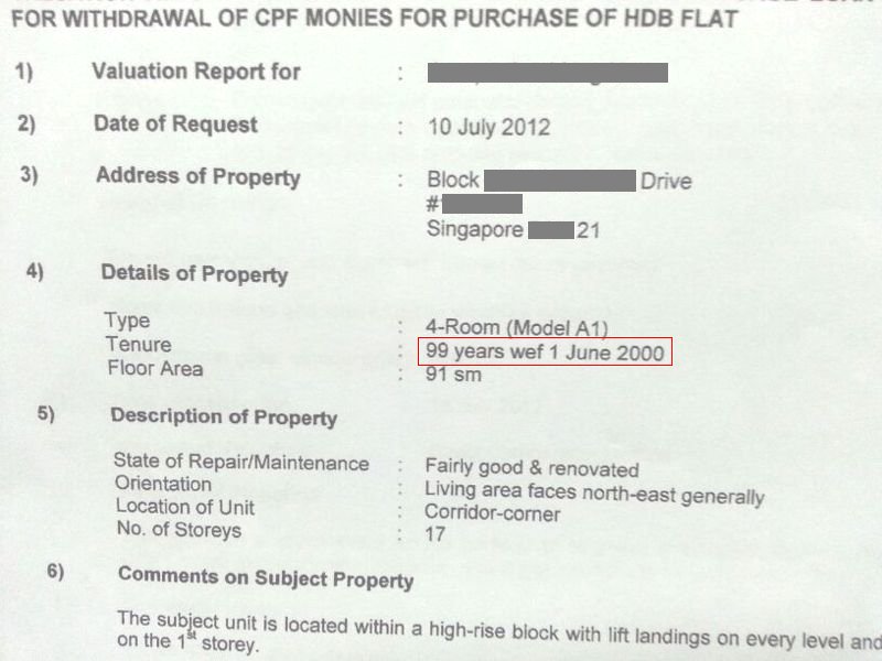 HDB Valuation Report & Lease Started - Singapore Property Review - FengShui.Geomancy.Net